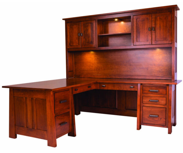 Freemont Mission Corner and Return Desk with Hutch - 74"W