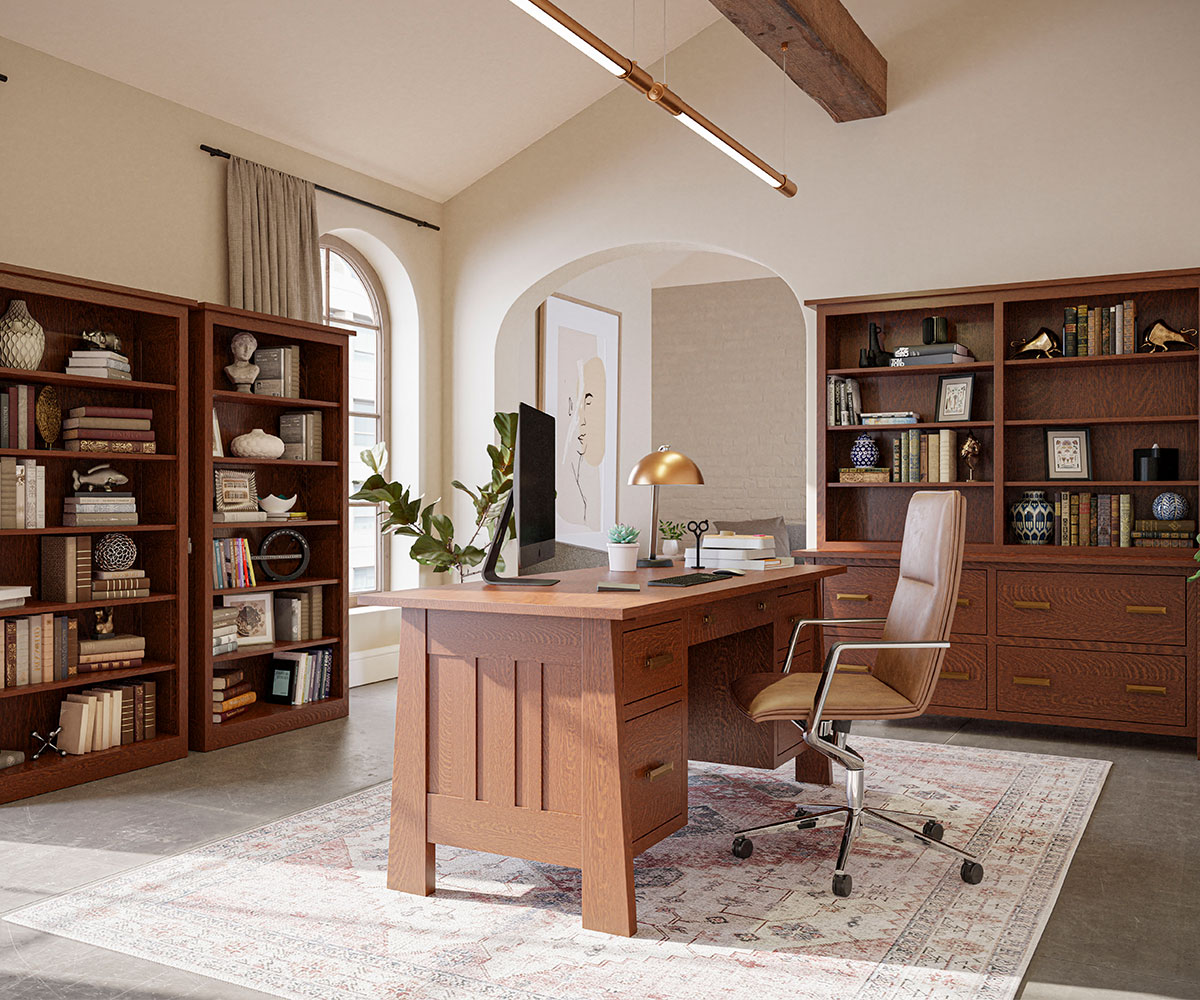 Freemont Mission Corner And Return Desk With Hutch - 66"W - Image 10