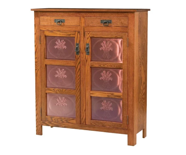 Mission Copper Panel Pie Safe With Drawers - Three Panel Door
